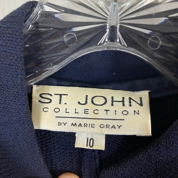ST.JOHN Collection by Marie Grey Jacket Coat 10 Gold Crest Buttons Santana Knit - Picture 3 of 16